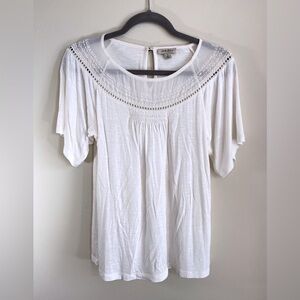 Lucky Brand Winter White Peasant Top Lace & Embroidered Detail Size Small